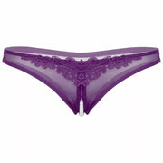 Perizoma viola Tanga con singola perla centrale e pizzo floreale