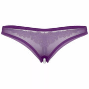 Perizoma viola in rete con fascia pizzo e perline bianche