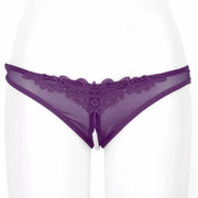 Perizoma viola su manichino con perline centrali e taglio Tanga