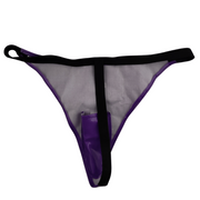 Perizoma vinile viola lucido con tasca esterna per vibratore wireless