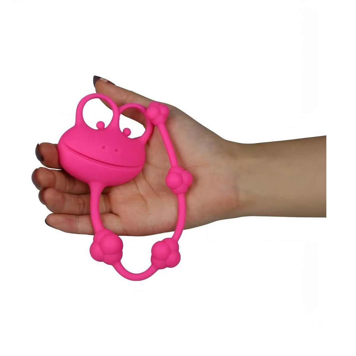 Scala dimensioni perline anali silicone rosa tenute in mano