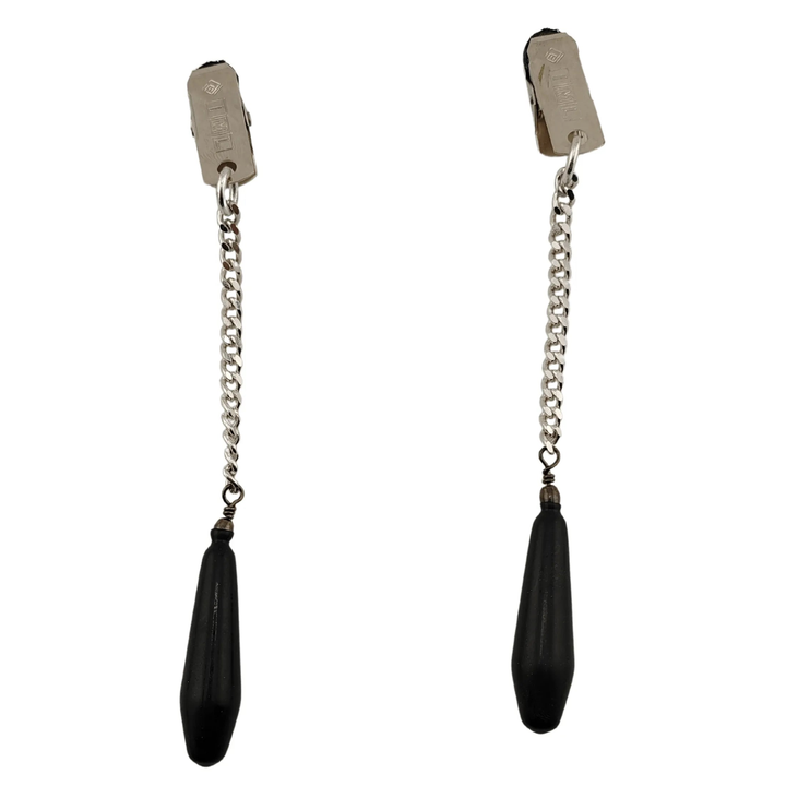 Set due pinze capezzoli fetish metallo lucido con catene e pesi