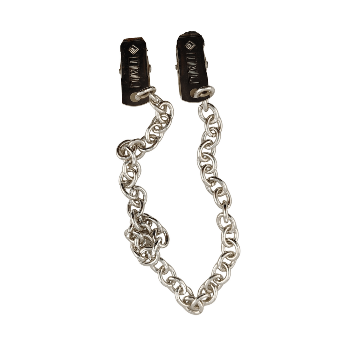 Pinzette a molla per capezzoli metalliche argentate con catena e logo IIMIL