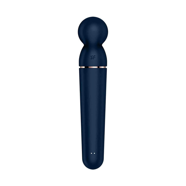 Vibratore Satisfyer Planet Wand-er blu opaco con logo SF e fascia rosa oro