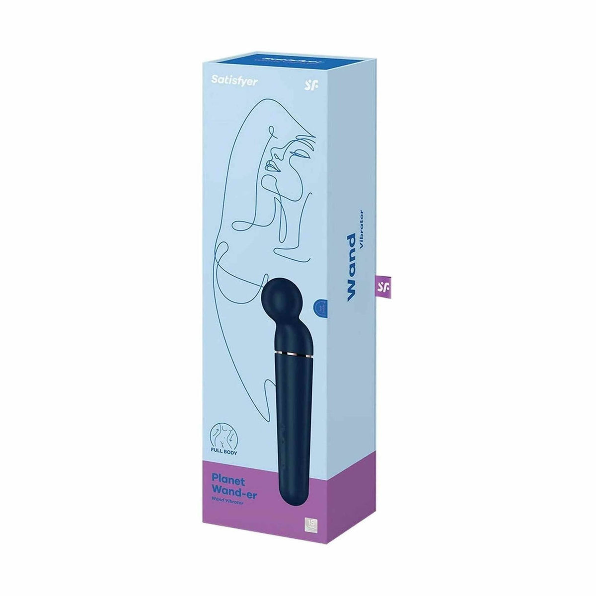 Confezione vibratore Satisfyer Planet Wand-er blu scuro con icona Full Body