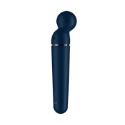 Dettaglio laterale vibratore Satisfyer Planet Wand-er blu scuro con logo SF