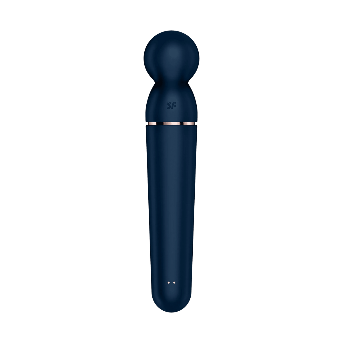 Vista frontale vibratore Satisfyer Planet Wand-er blu scuro con logo SF
