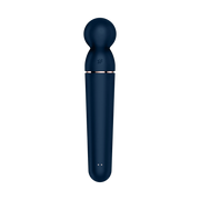 Vista frontale vibratore Satisfyer Planet Wand-er blu scuro con logo SF