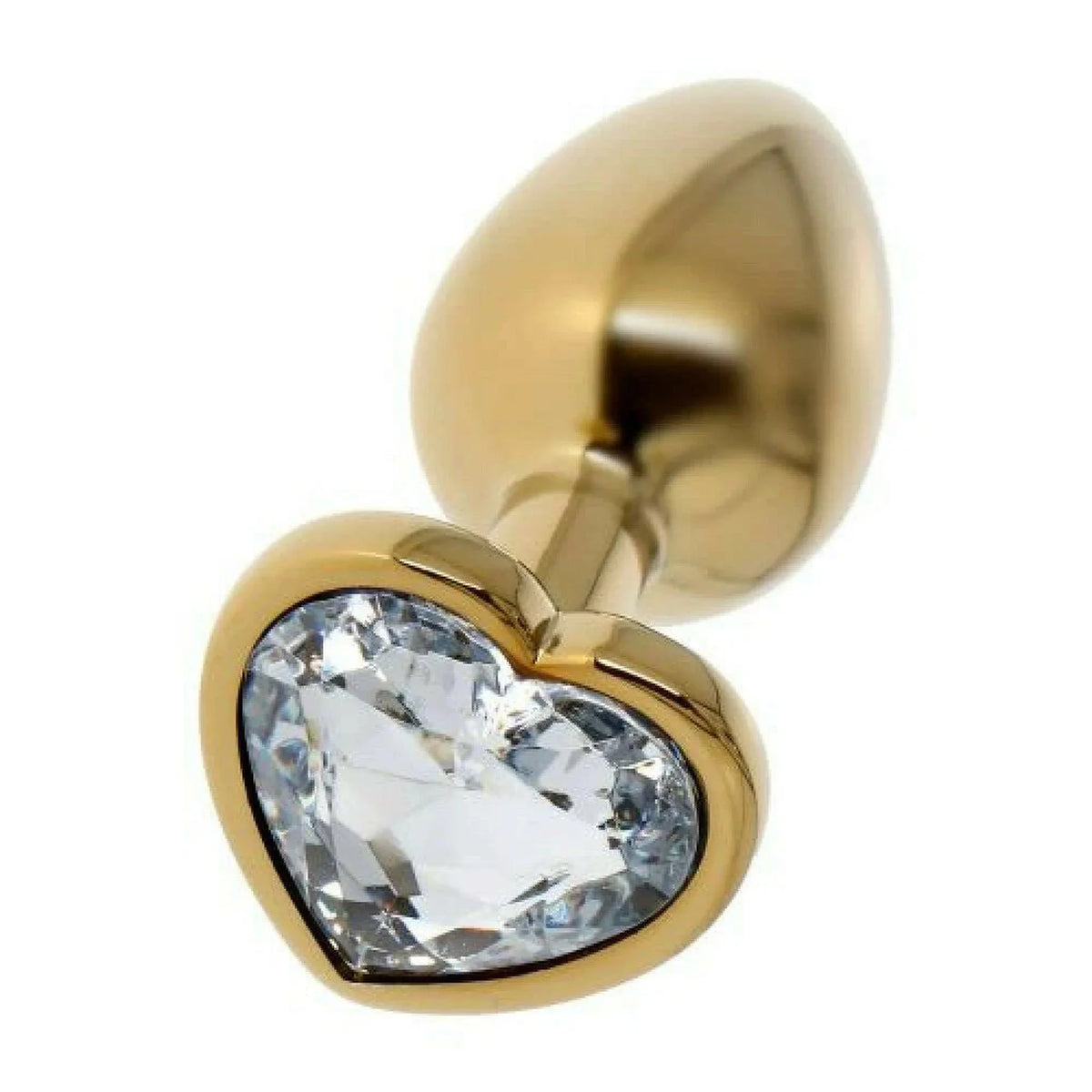 Plug anale cuore metallo dorato con cristallo Swarovski trasparente vista laterale