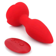 Plug anale rosso in silicone forma cuore con telecomando piatto wireless