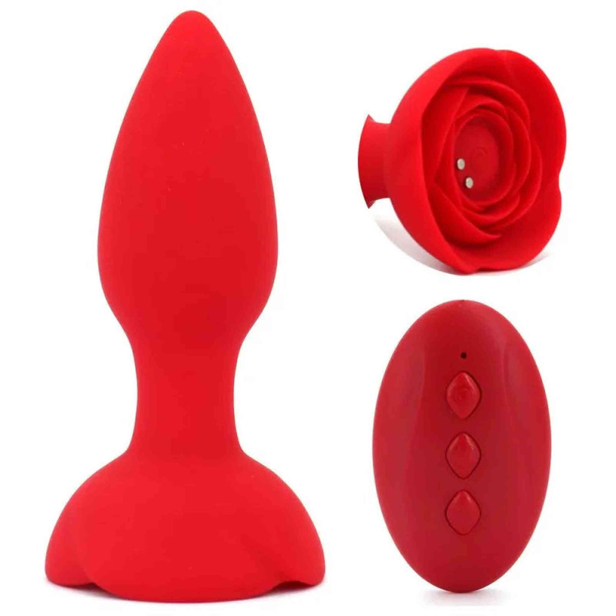 Plug anale rosa in silicone con telecomando wireless e testa a forma di fiore