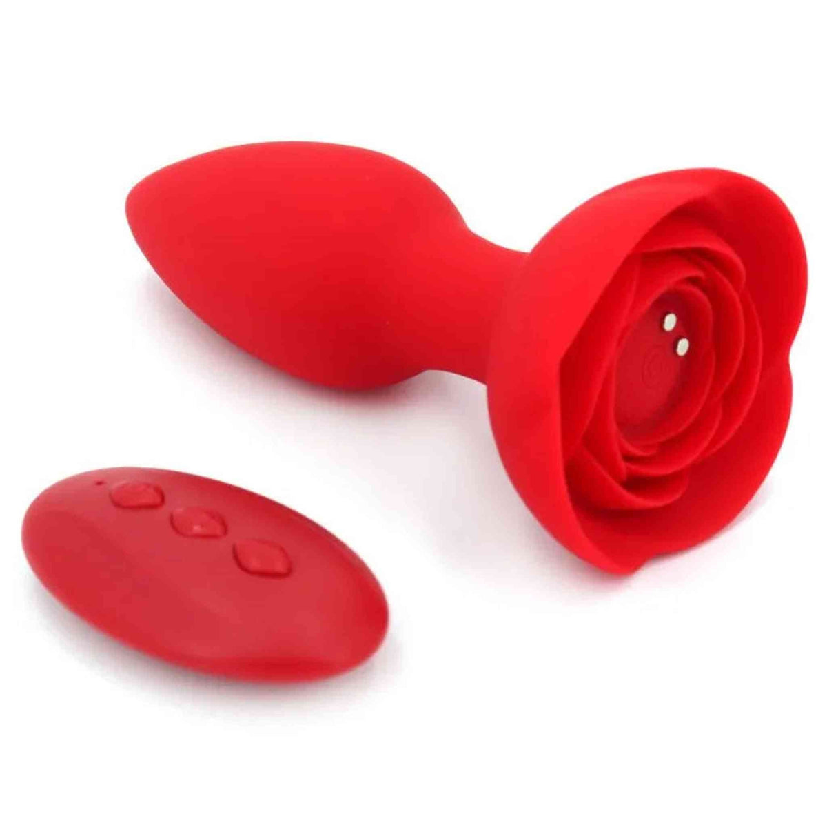 Plug anale rosa silicone corpo a goccia con dettagli metallici e telecomando