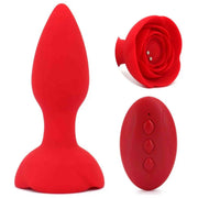 Plug anale rosso in silicone ricaricabile con base a ventaglio e telecomando