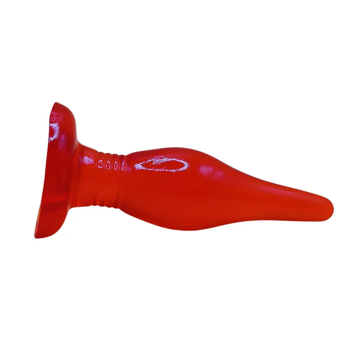 Plug anale rosso morbido con punta sottile e base larga per controllo
