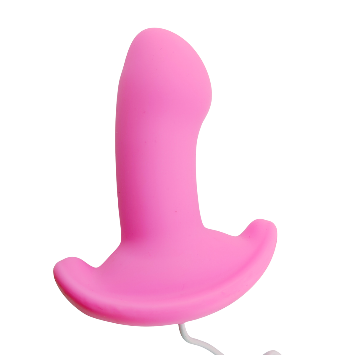 Vista laterale plug anale rosa in silicone con cavo di ricarica