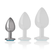 Confronto dimensioni plug anali metallo con gemma azzurra S M L