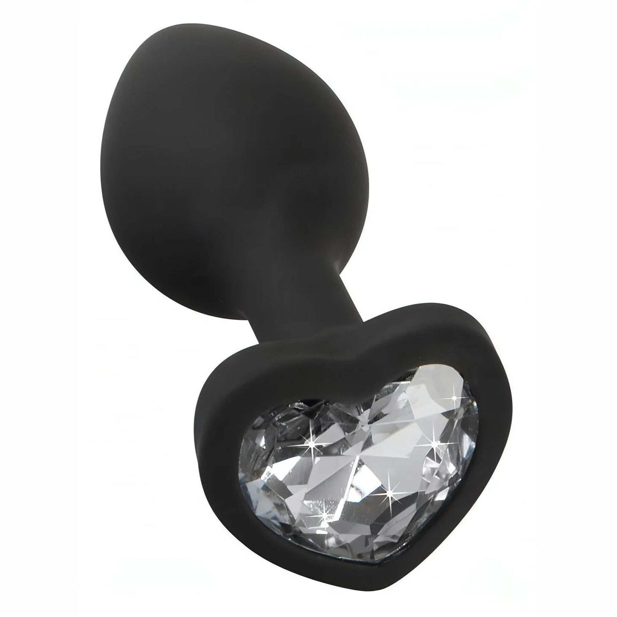 Plug Anale con Diamante a forma di cuore - Nero, Silicone