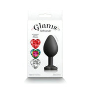 Confezione Glam's Xchange plug anale nero con tre gemme cuore intercambiabili incluse