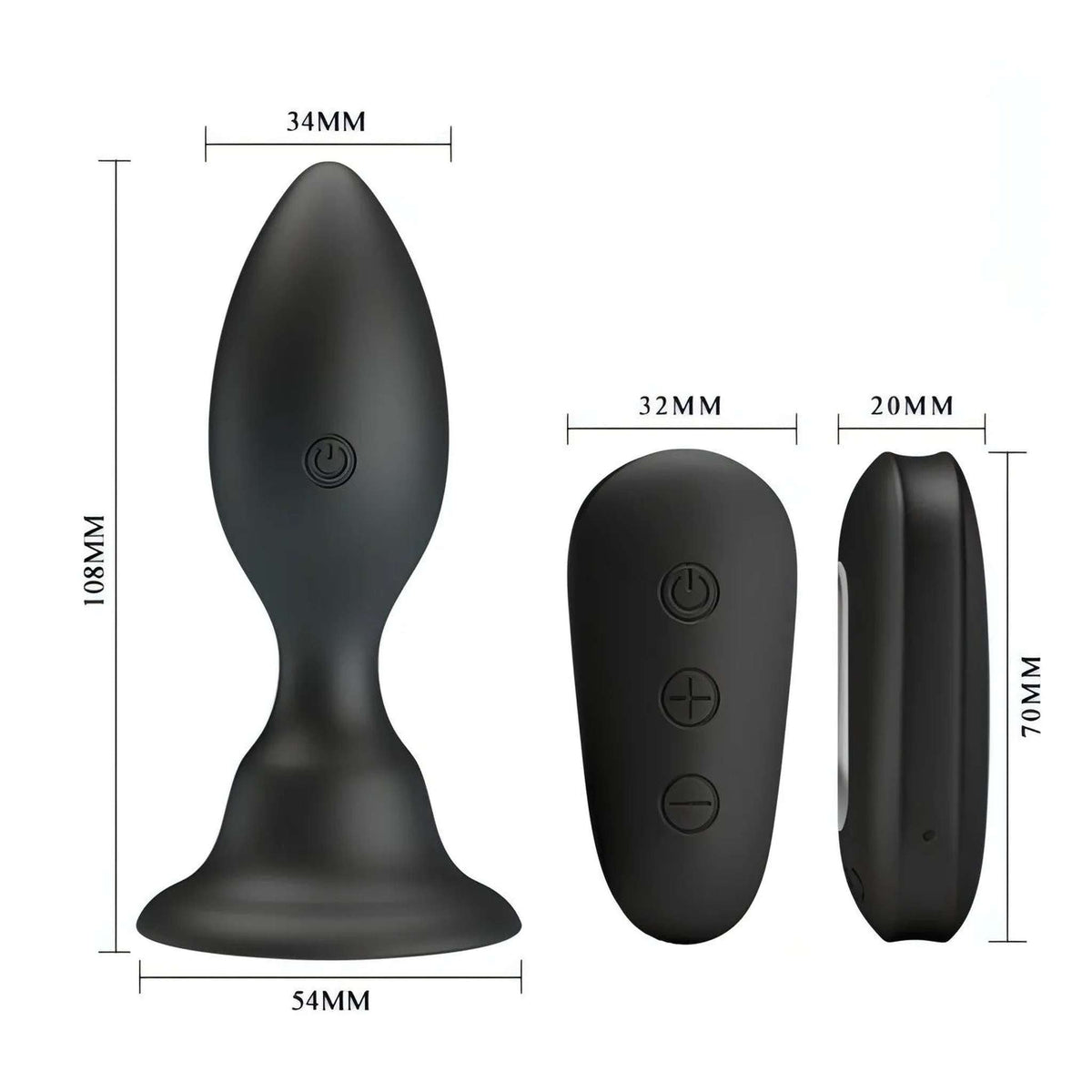 Misure tecniche plug anale nero 108mm e telecomando wireless