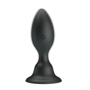 Plug anale nero in silicone forma ergonomica con logo inciso