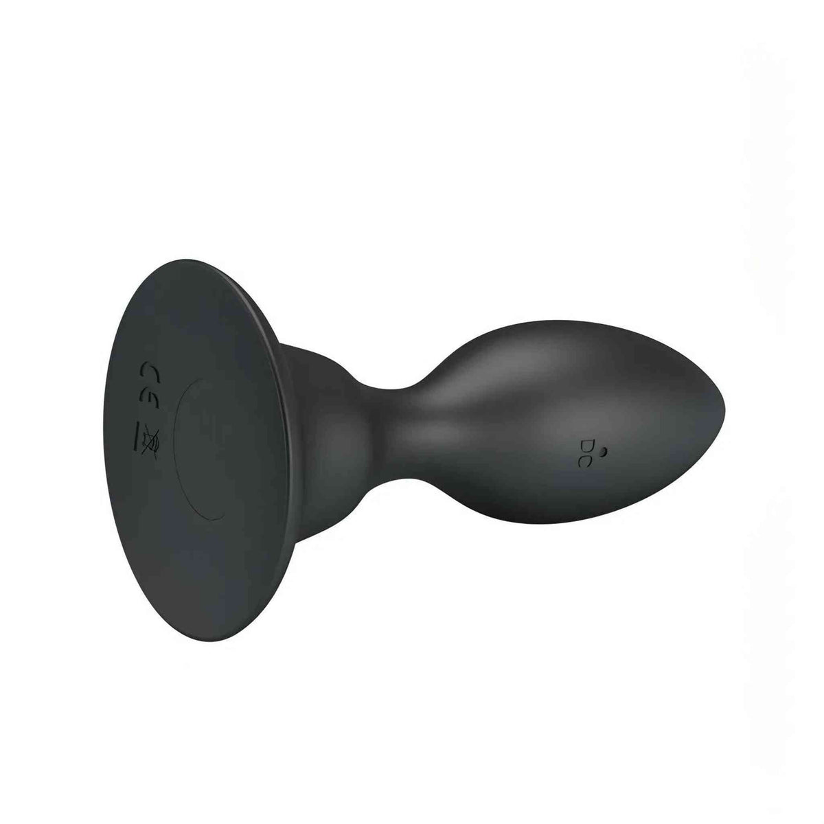 Lato plug anale nero in silicone con base ampia e simbolo sicurezza