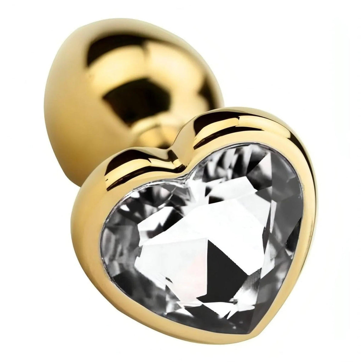 Plug anale in metallo dorato con Diamante a forma di cuore - Bianco, Small