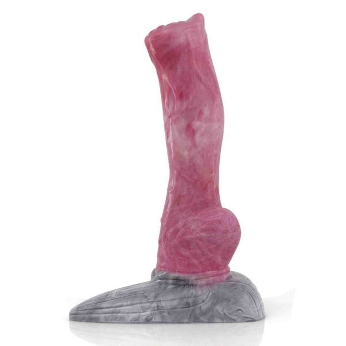 Dildo rosa venato in silicone liquido con base effetto marmo grigio