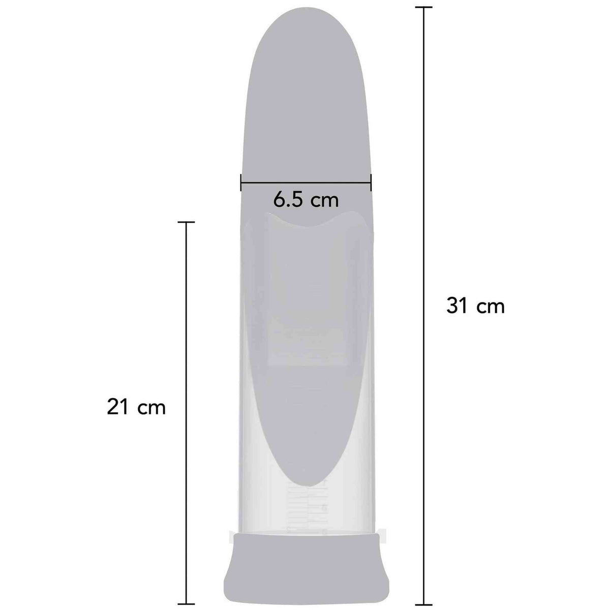 Schema tecnico dimensioni pompa pene sviluppatore cilindrica altezza 31 cm