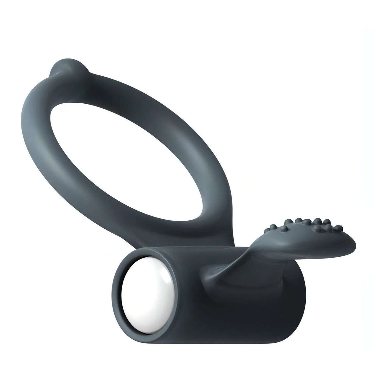 Anello vibrante Power Clit grigio scuro in silicone con linguetta clitoridea a noduli