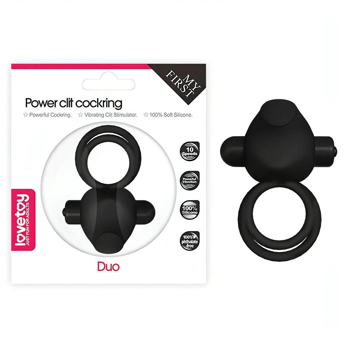 Power Clit Doppio Anello Fallico Vibrante con Stimolatore Clitorideo