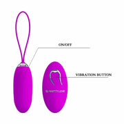 Schema tecnico vibratore uovo viola Pretty Love Julia con pulsanti accensione e vibrazione