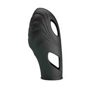 Vista frontale vibratore da dita nero con forma ergonomica e aperture ovali