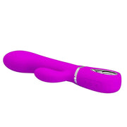 Vibratore coniglio viola acceso Pretty Love Terence vista laterale con pannello controllo incisi