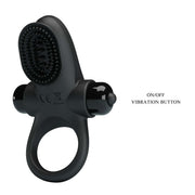 Anello vibrante nero Pretty Love in silicone con testa a rilievi e pulsante ON/OFF