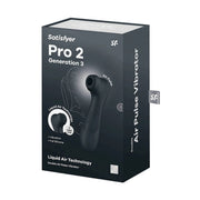 Scatola Satisfyer Pro 2 Gen 3 Vibratore Doppio Impulso d'Aria Nero con Tecnologia Liquid Air