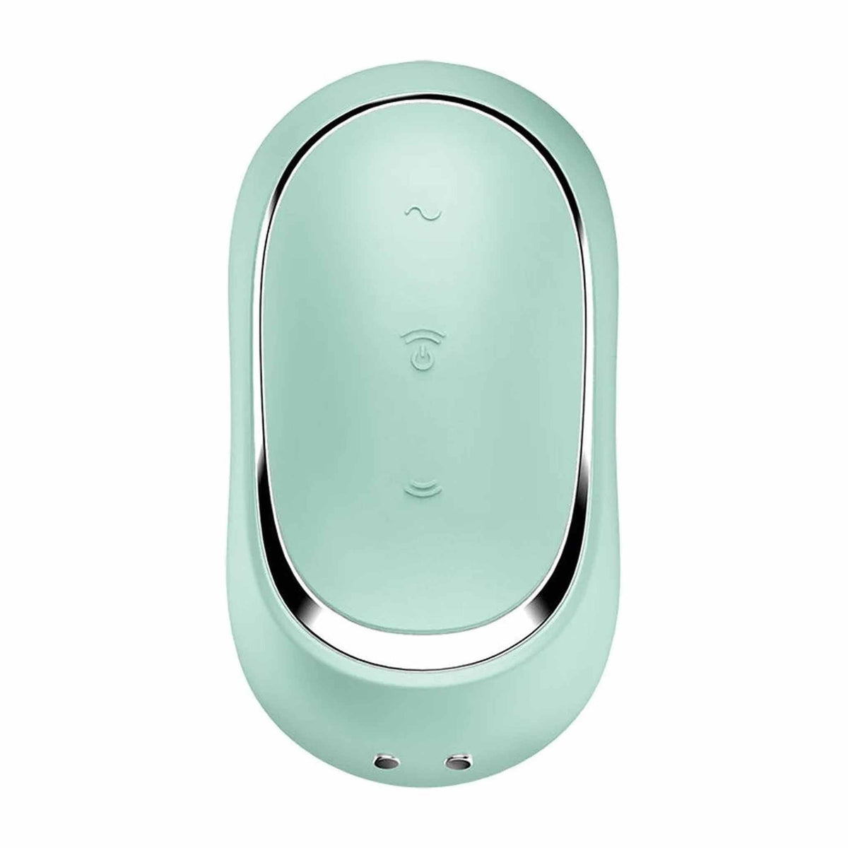 Satisfyer Pro To Go 2 frontale verde menta con controlli a onde e fori metallici inferiori