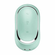 Satisfyer Pro To Go 2 frontale verde menta con controlli a onde e fori metallici inferiori