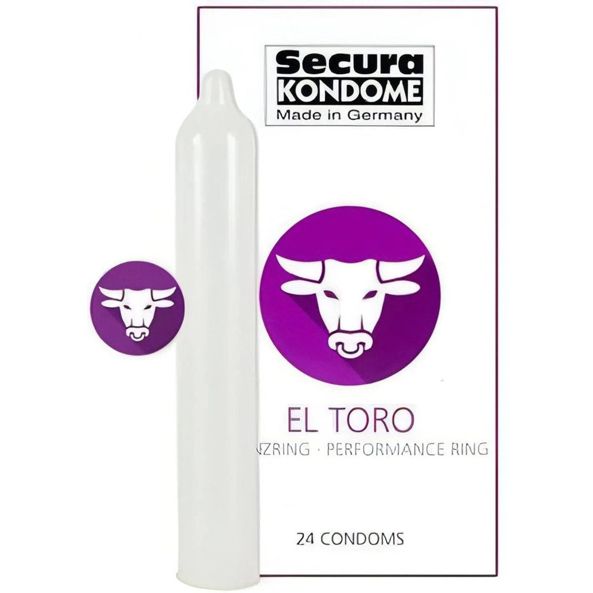 Profilattico trasparente El Toro Performance Ring con anello viola e confezione da 24 pezzi
