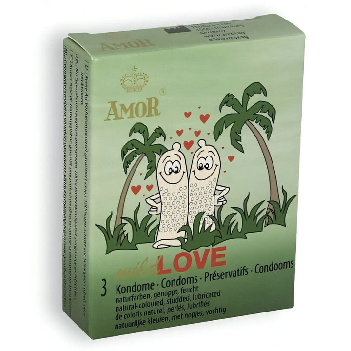 Profilattici Wild Love in lattice di caucciù naturale con serbatoio, con pallini per una stimolazione extra. Contornato e lubrificato