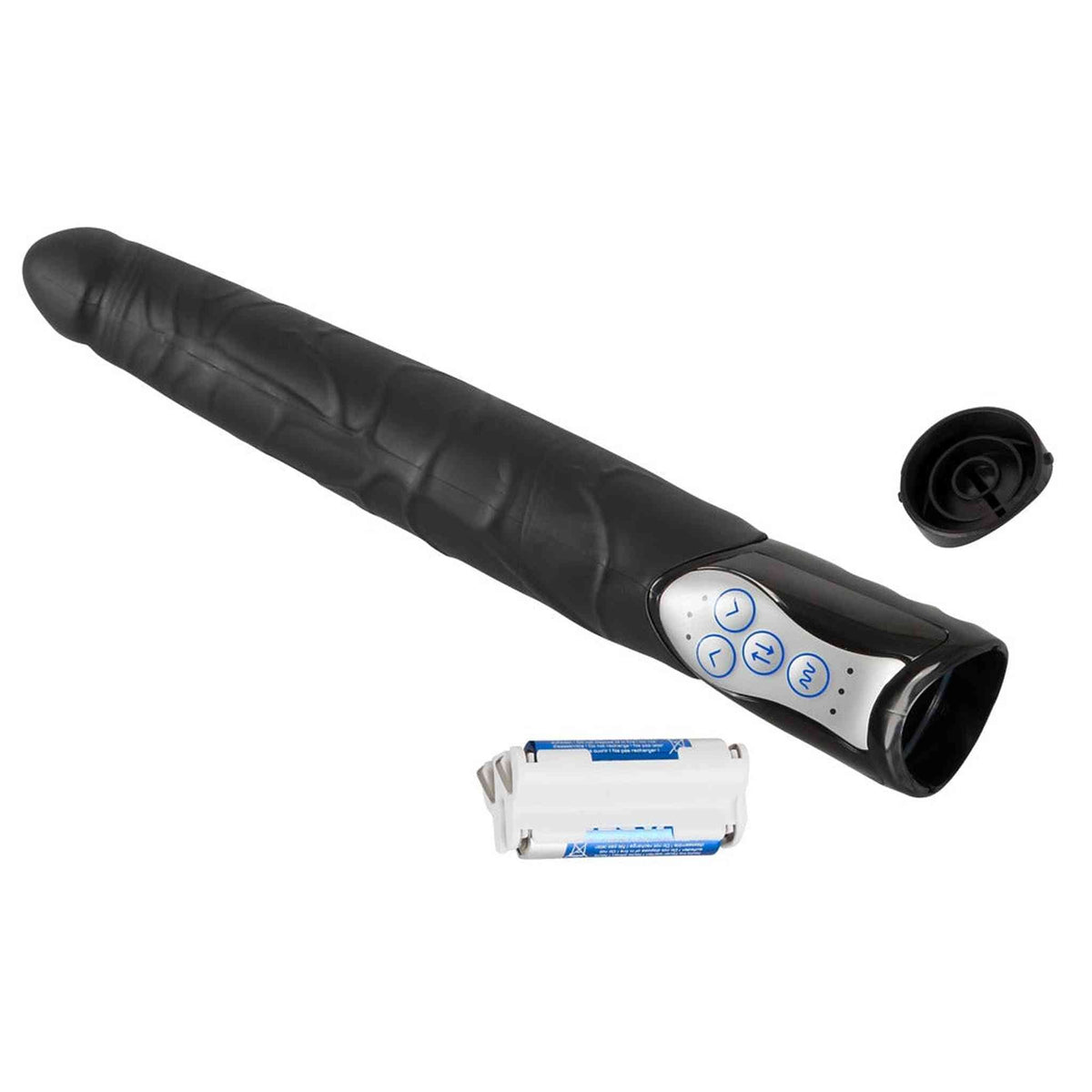 Vibratore nero You2Toys con batteria a secco rimossa e pannello controlli pulsante spinta