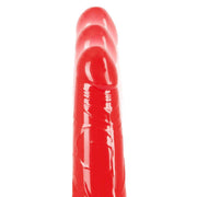 Dettaglio ravvicinato testa vibratore rosso You2Toys con depressione centrale e superficie lucida