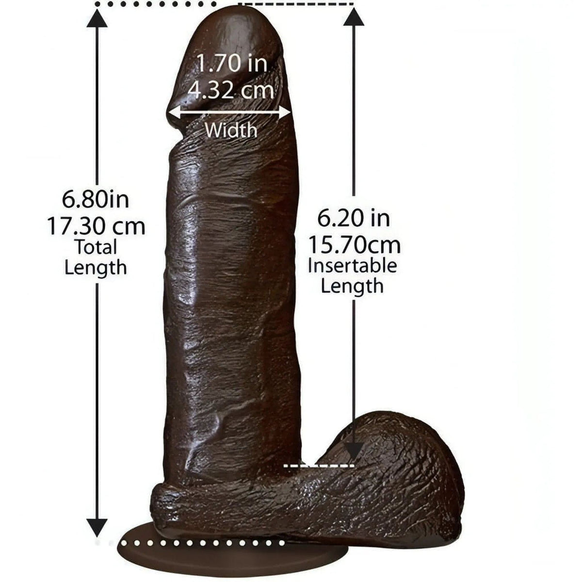 Misura fallo realistico nero 6 pollici lunghezza inseribile 15.7 cm e larghezza 4.3 cm