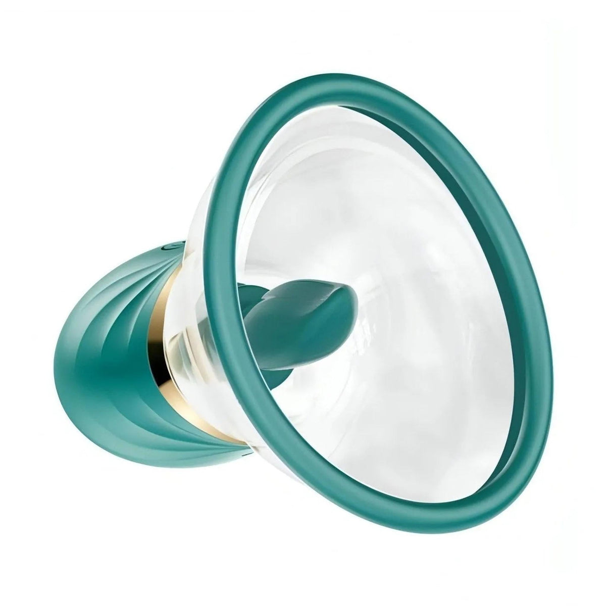Vibratore clitorideo Adoramor verde scuro con cupola trasparente e lingua artificiale