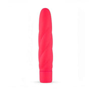 Vibratore cilindrico rosa acceso in silicone con texture a spirale