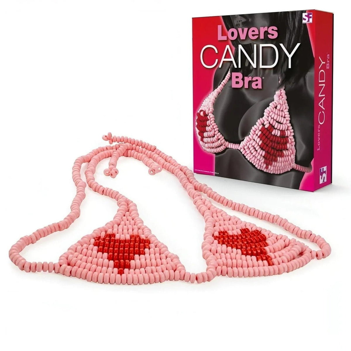 Reggiseno commestibile Fragola in caramelle rosa e rosse con cuore, scatola Lovers CANDY Bra