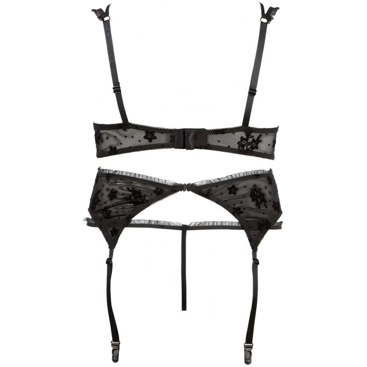 Reggiseno, reggicalze e tanga nero - 80C/M