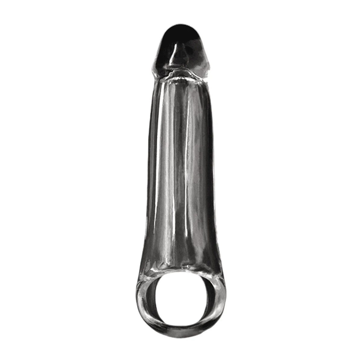 Guaina fallica estensione penis trasparente TPE lucida vista frontale