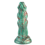 Dildo drago verde smeraldo ruggine vista posteriore scaglie definite riflessi metallici