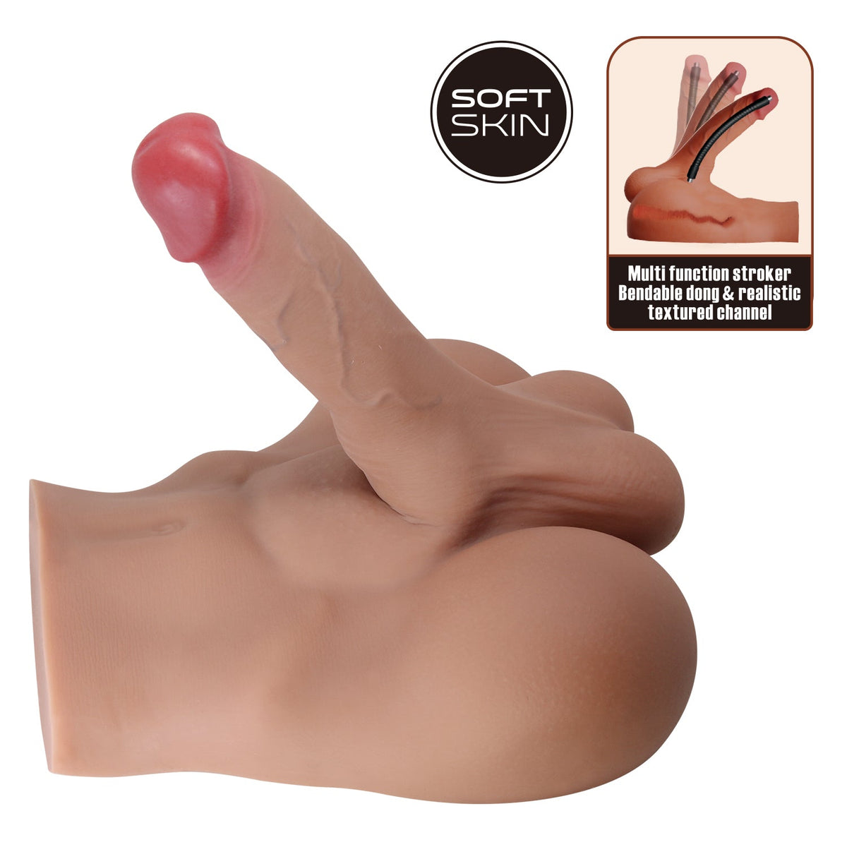 Dildo multiuso silicone flessibile con canale testurizzato e scritta SOFT SKIN