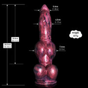 Dildo marmorizzato rosa porpora nero Magmara Ringo con misurazioni e peso indicato